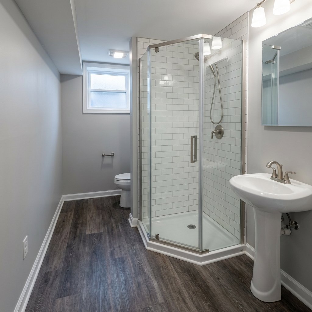 Compact 3/4 basement bathroom