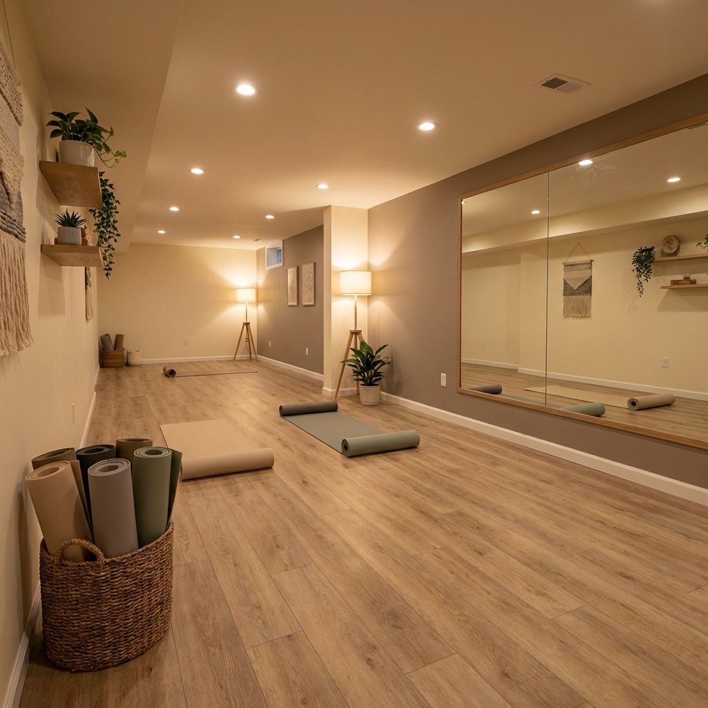 Peaceful basement yoga studio