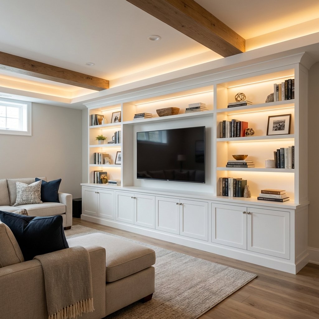 Custom built-in media wall with lighting
